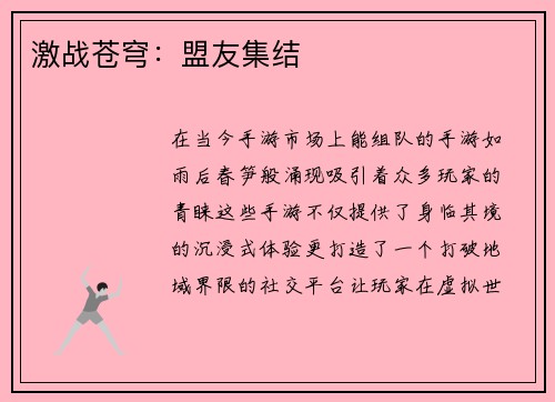 激战苍穹：盟友集结